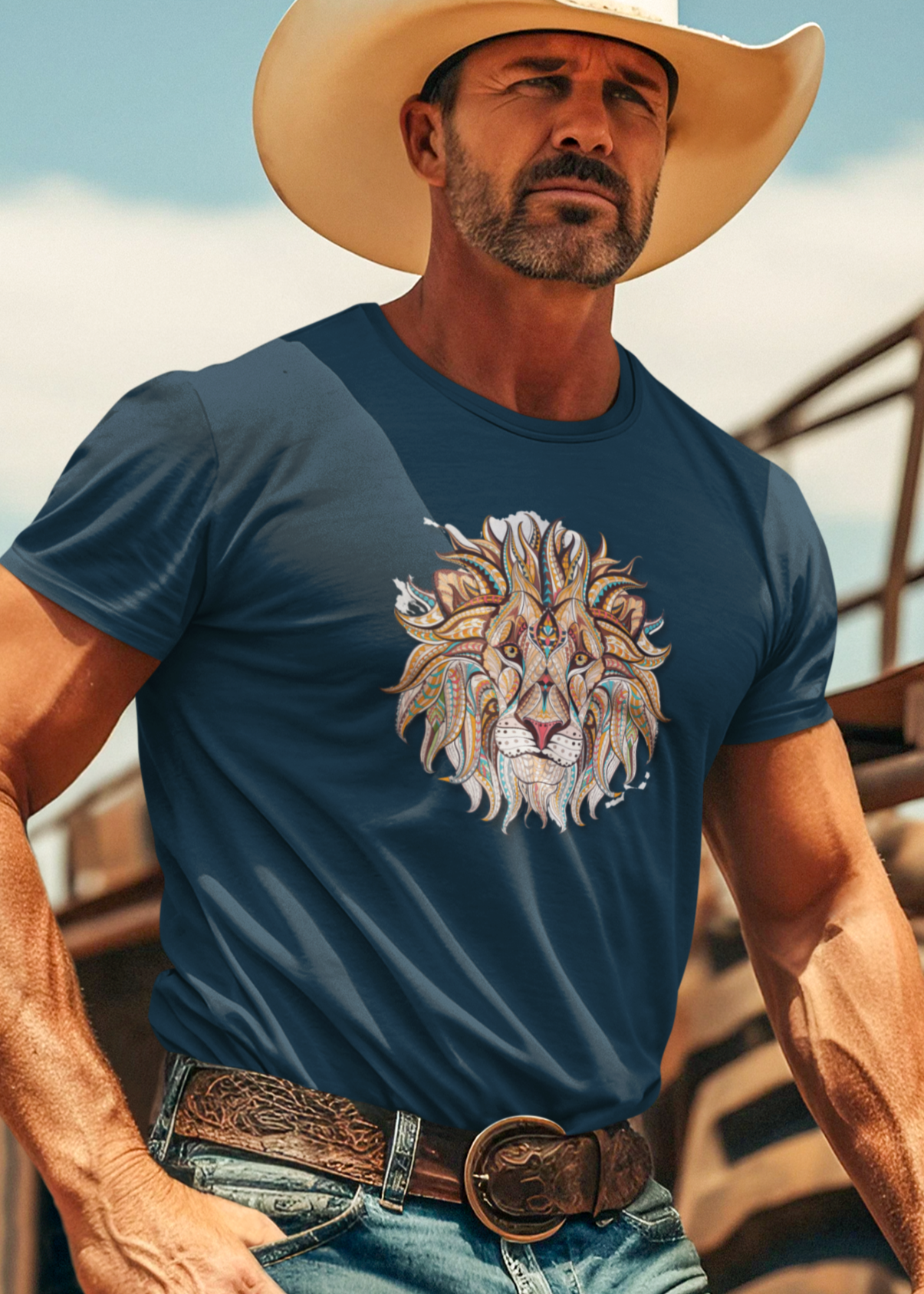 Bilkool Ethnic Lion Cotton Half Sleeve T-Shirt