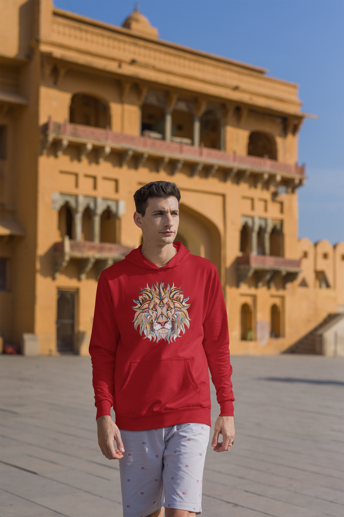 Bilkool Lion Ethnic Front Cotton Hoodies