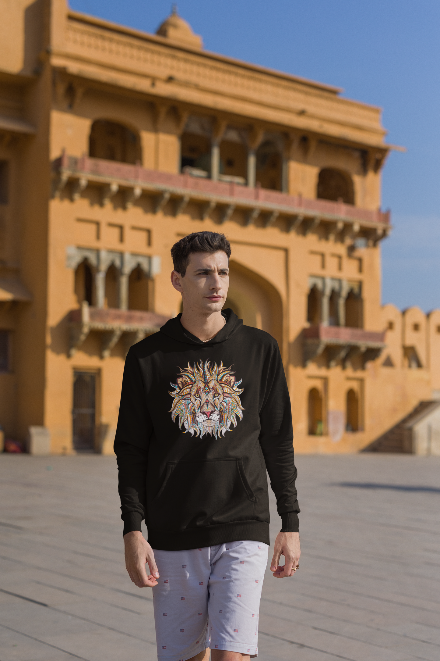 Bilkool Lion Ethnic Front Cotton Hoodies