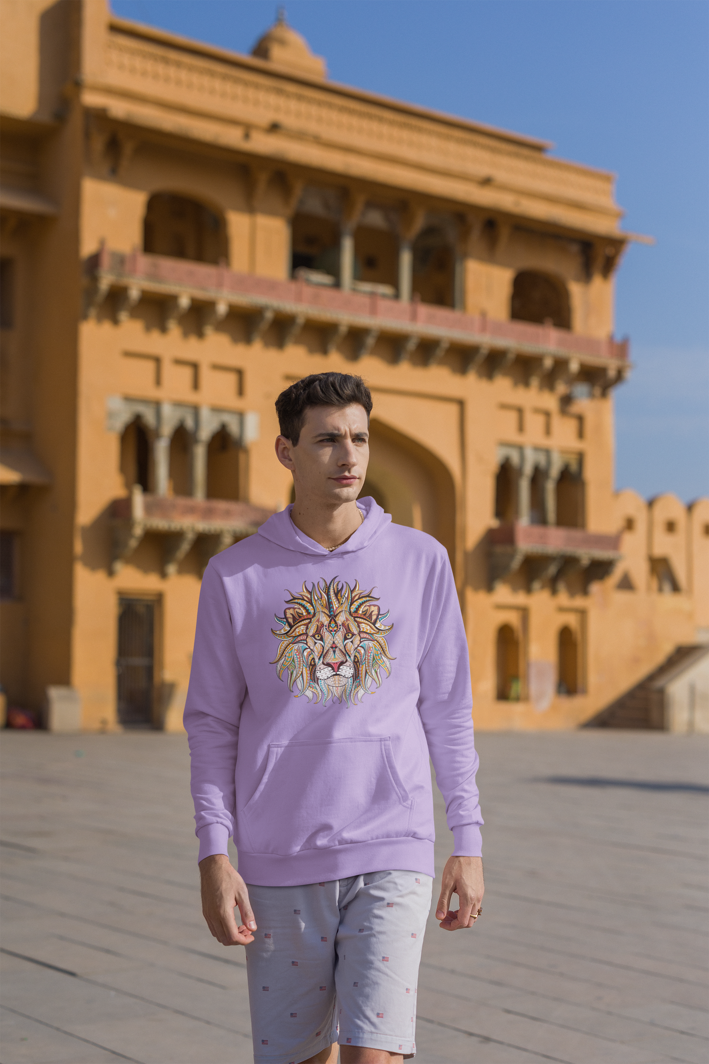 Bilkool Lion Ethnic Front Cotton Hoodies