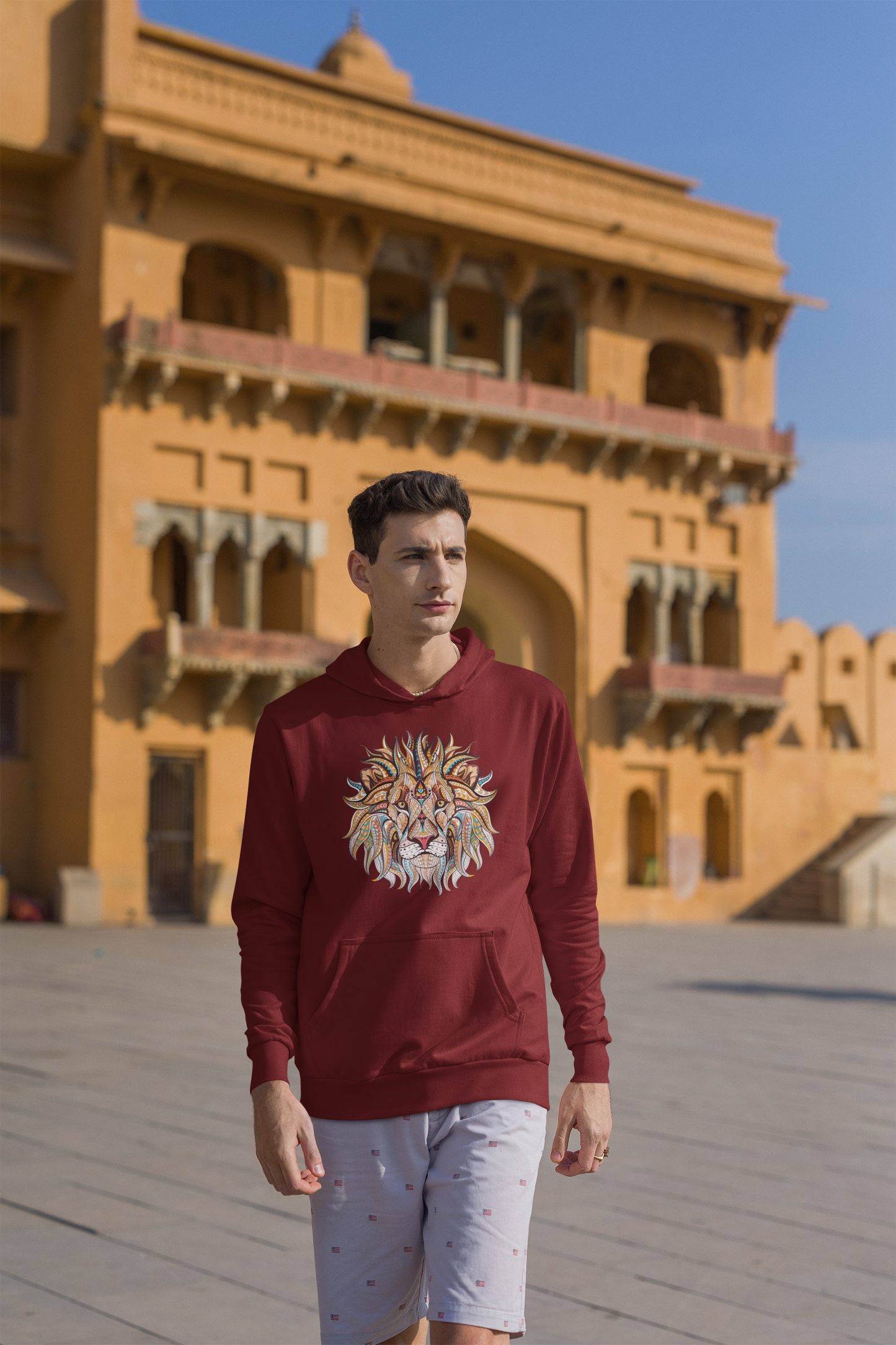Bilkool Lion Ethnic Front Cotton Hoodies