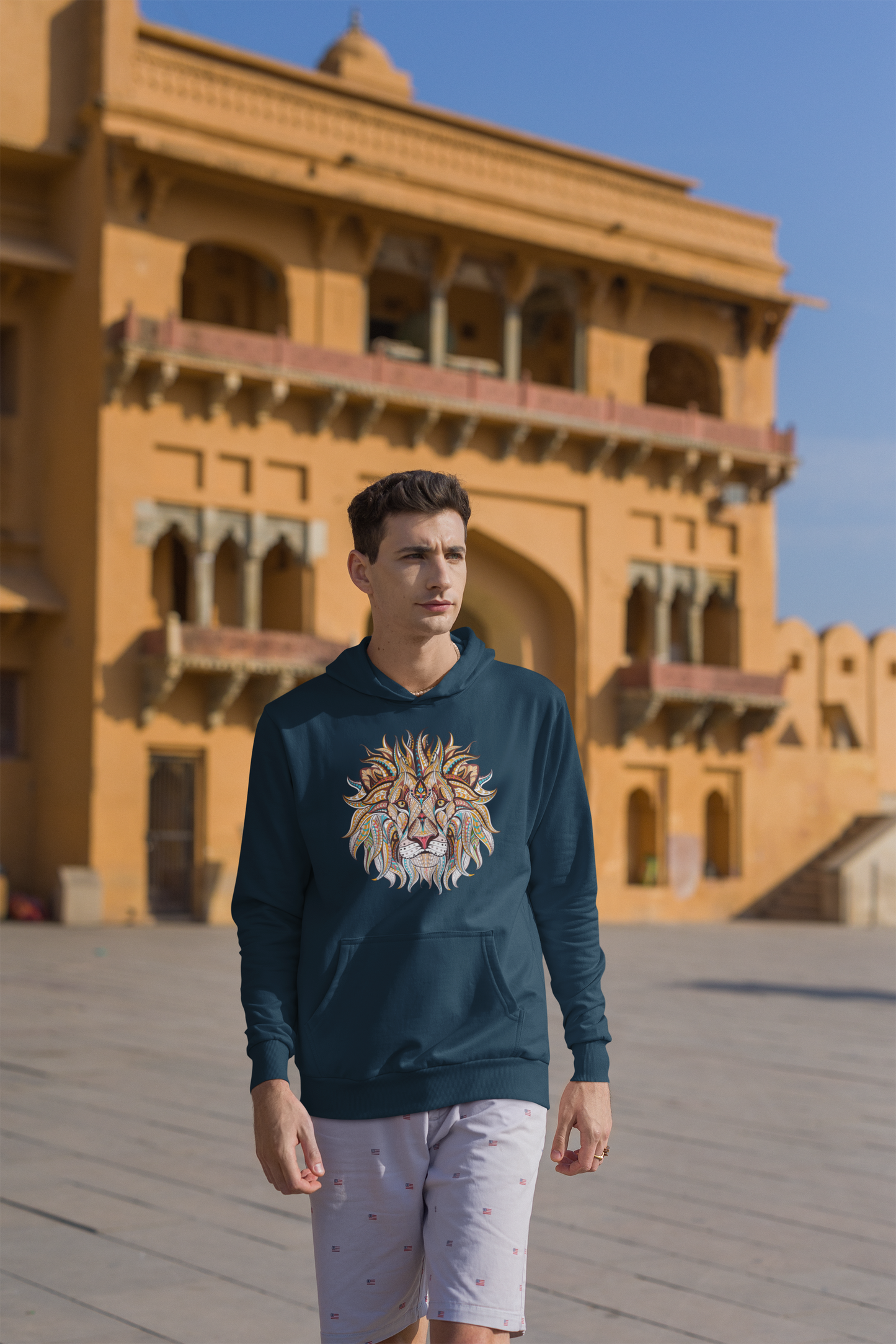 Bilkool Lion Ethnic Front Cotton Hoodies