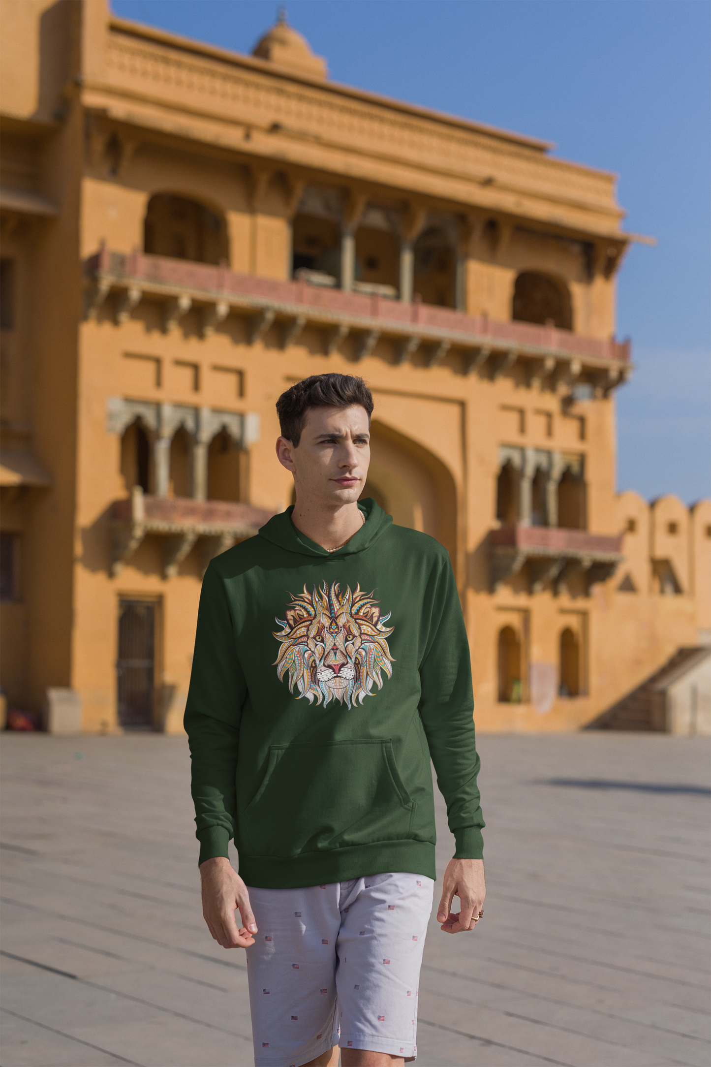 Bilkool Lion Ethnic Front Cotton Hoodies