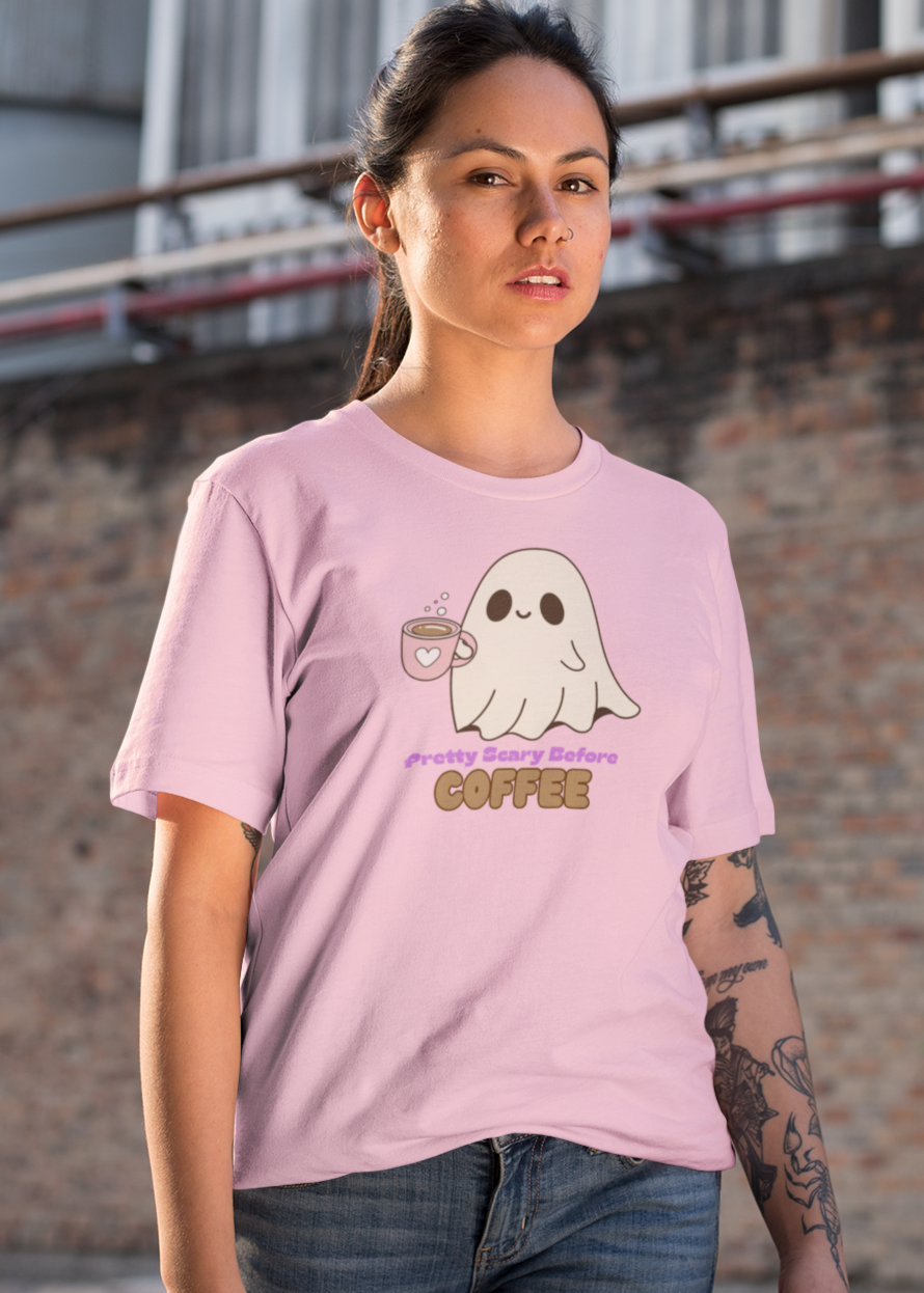 Bilkool Scary before Coffee Cotton Half Sleeves T-Shirt for Women