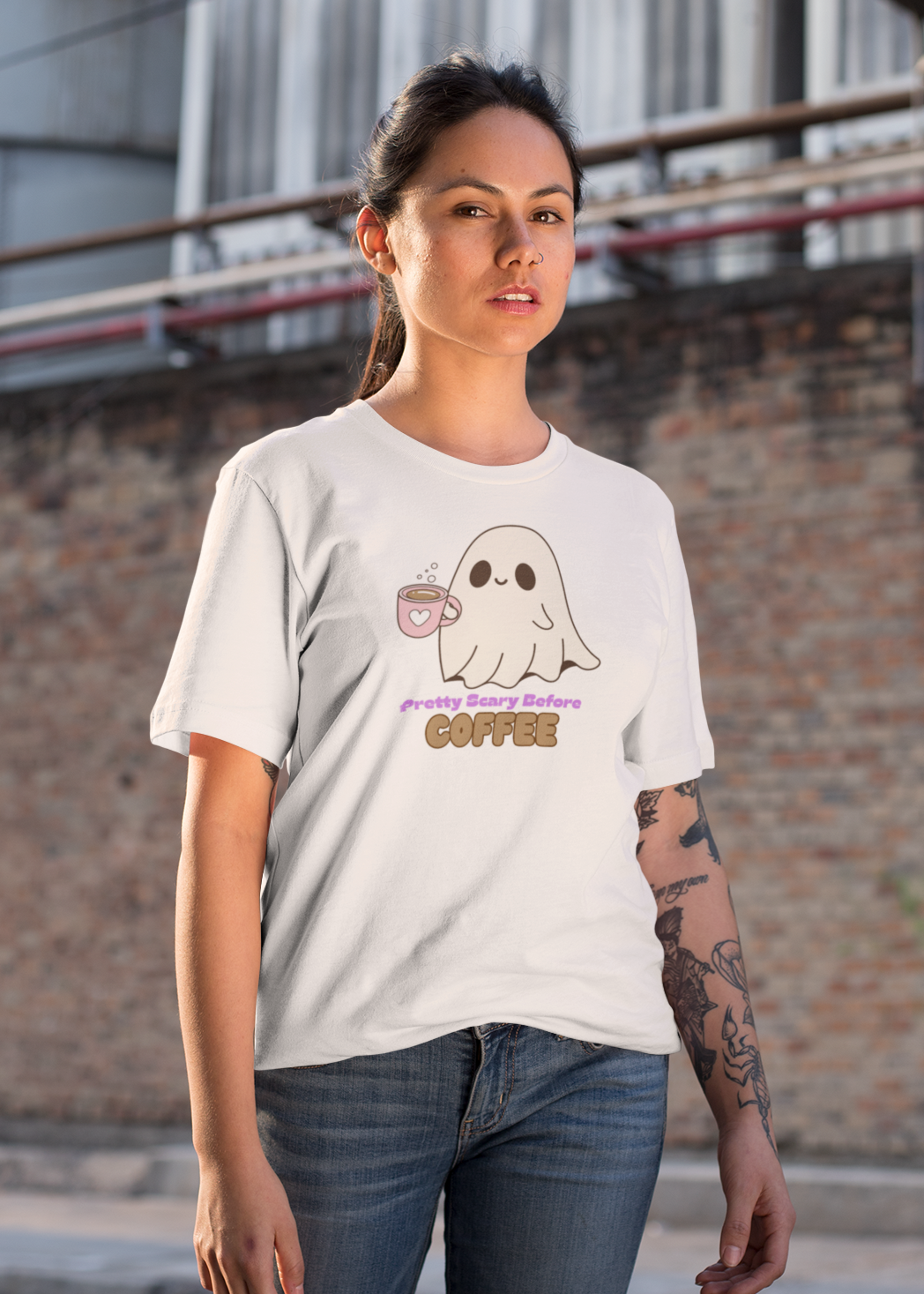 Bilkool Scary before Coffee Cotton Half Sleeves T-Shirt for Women