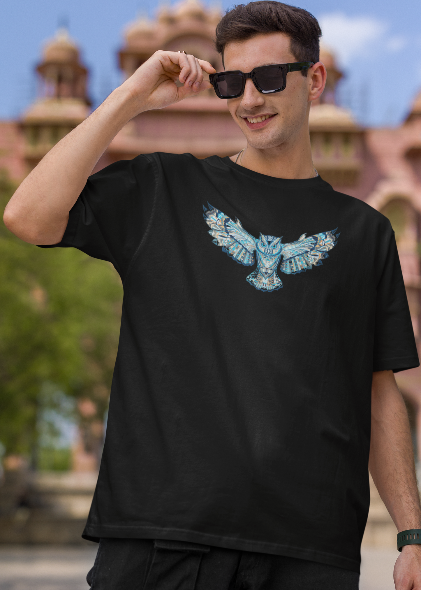 Bilkool Blue Owl Oversized T-Shirt