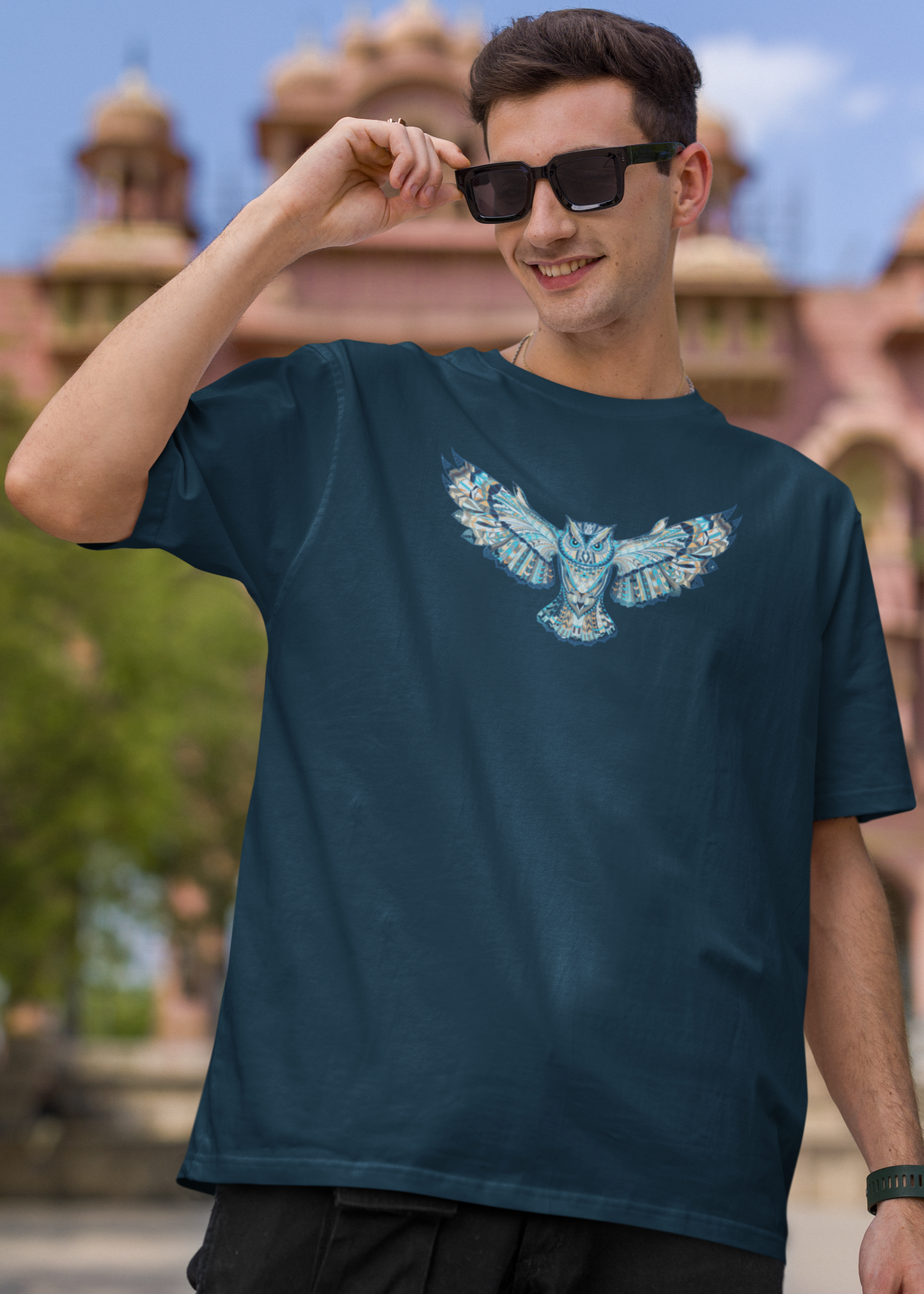 Bilkool Blue Owl Oversized T-Shirt