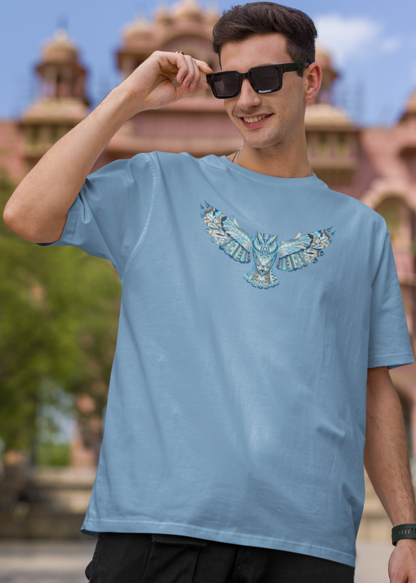 Bilkool Blue Owl Oversized T-Shirt