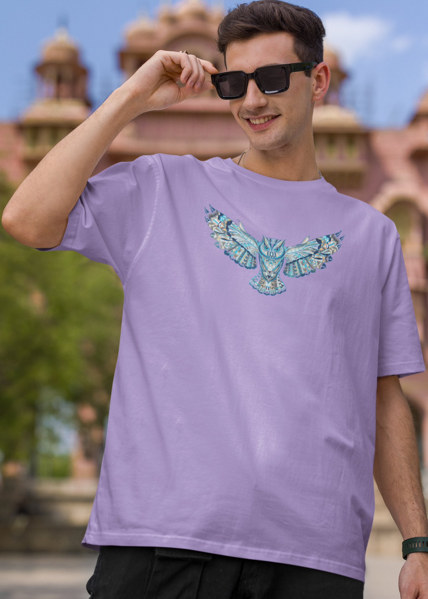 Bilkool Blue Owl Oversized T-Shirt