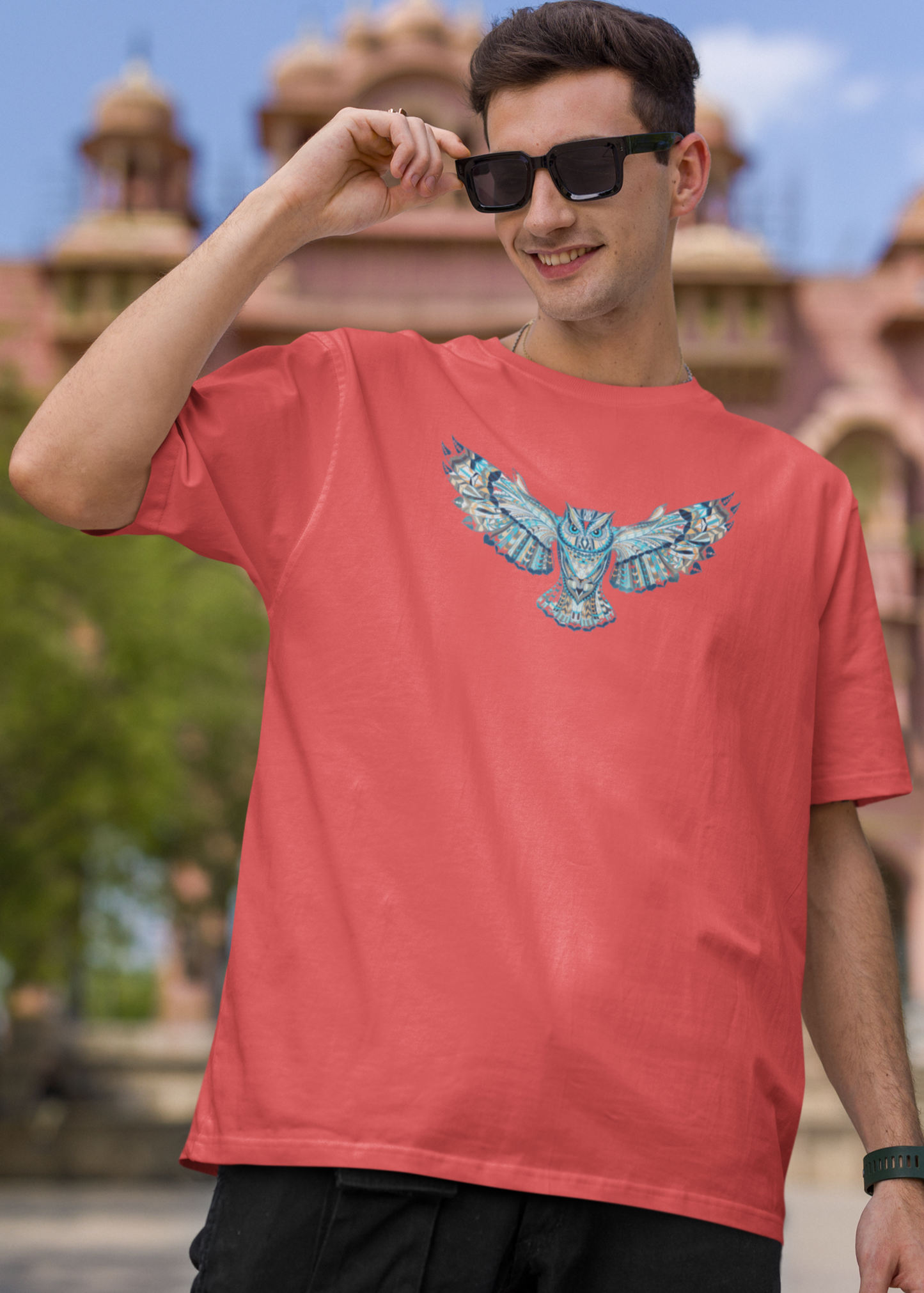 Bilkool Blue Owl Oversized T-Shirt