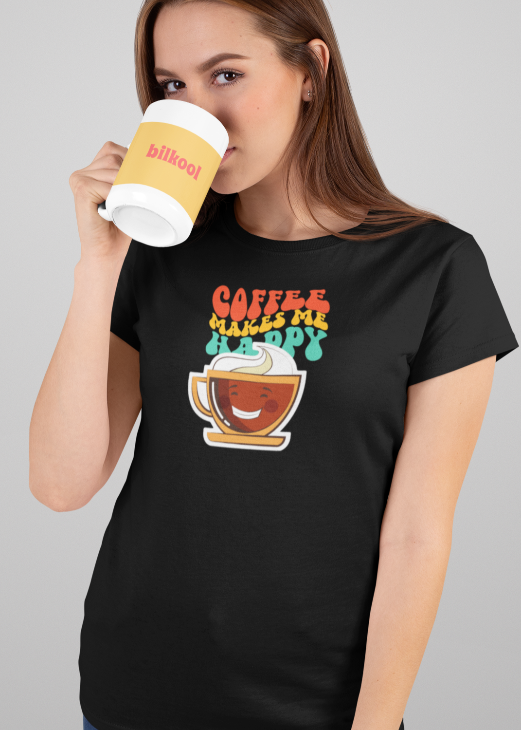 Bilkool Coffee Happy Cotton Half Sleeve T-Shirt for Women