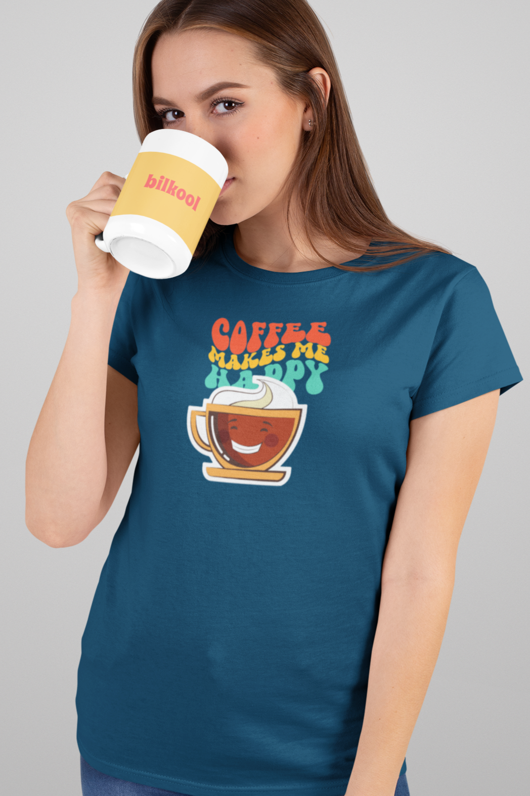 Bilkool Coffee Happy Cotton Half Sleeve T-Shirt for Women