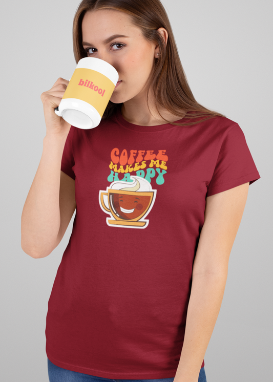 Bilkool Coffee Happy Cotton Half Sleeve T-Shirt for Women