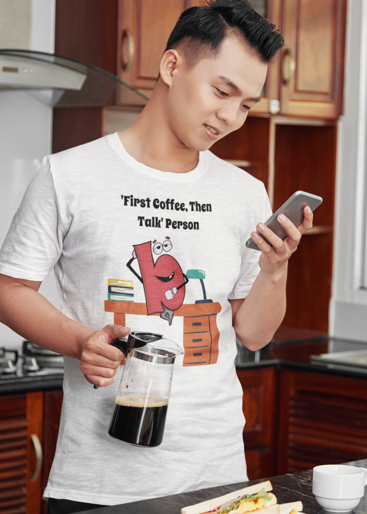 Bilkool First Coffee Cotton Half Sleeve T-Shirt