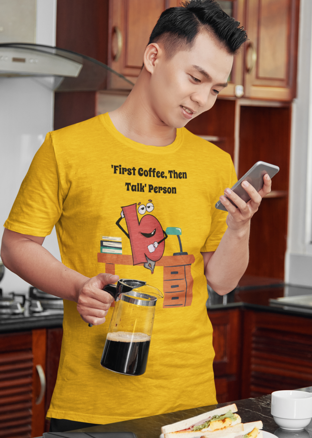 Bilkool First Coffee Cotton Half Sleeve T-Shirt