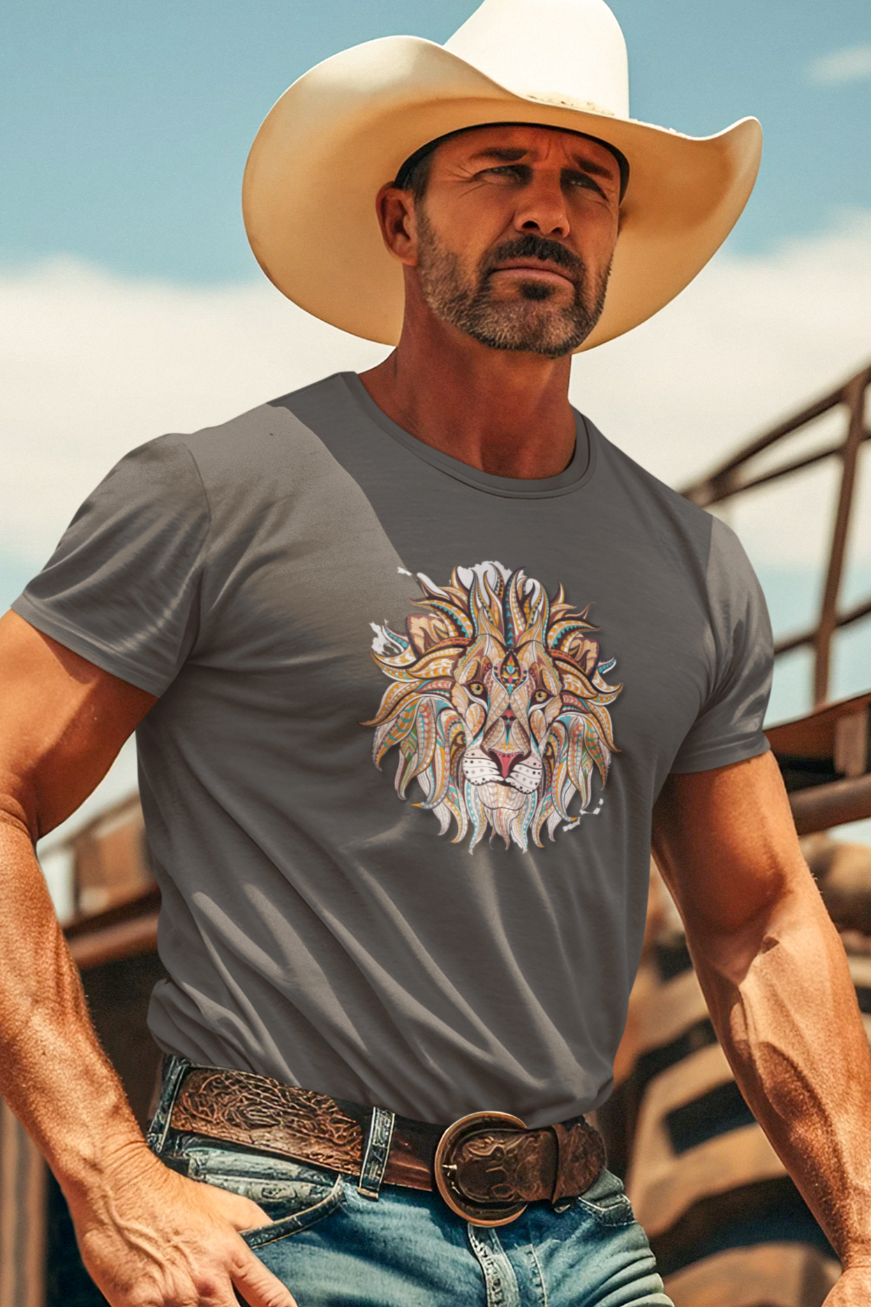 Bilkool Ethnic Lion Cotton Half Sleeve T-Shirt