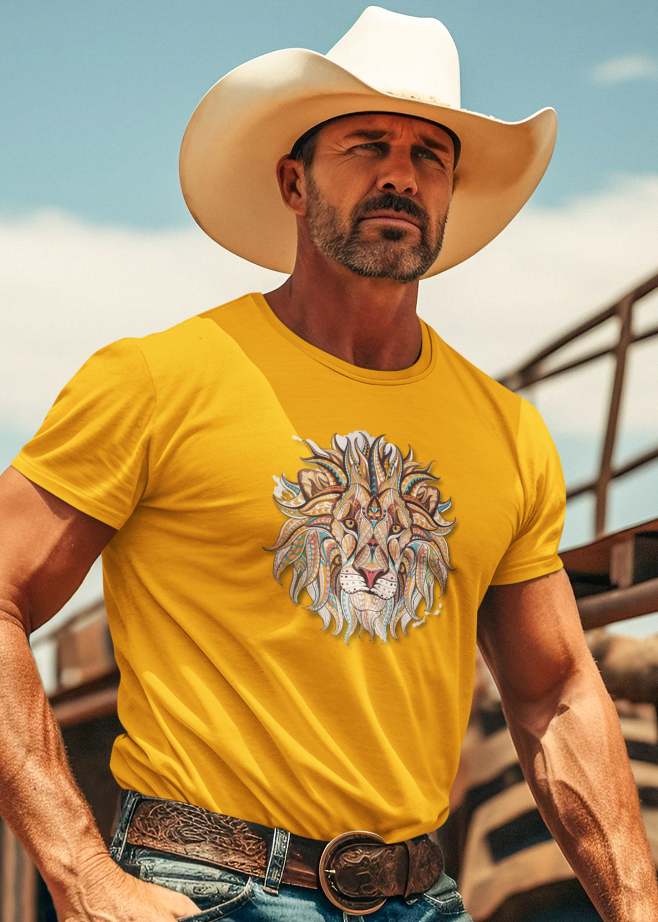 Bilkool Ethnic Lion Cotton Half Sleeve T-Shirt