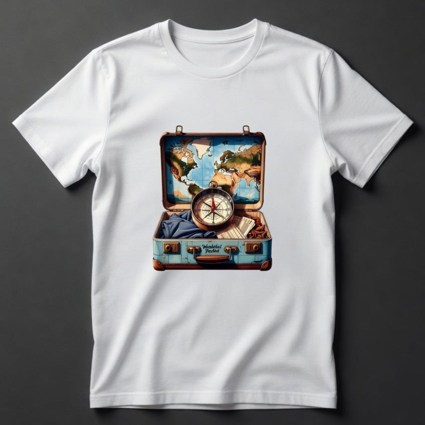 Suitcase Compass Cotton Half Sleeve T-Shirt