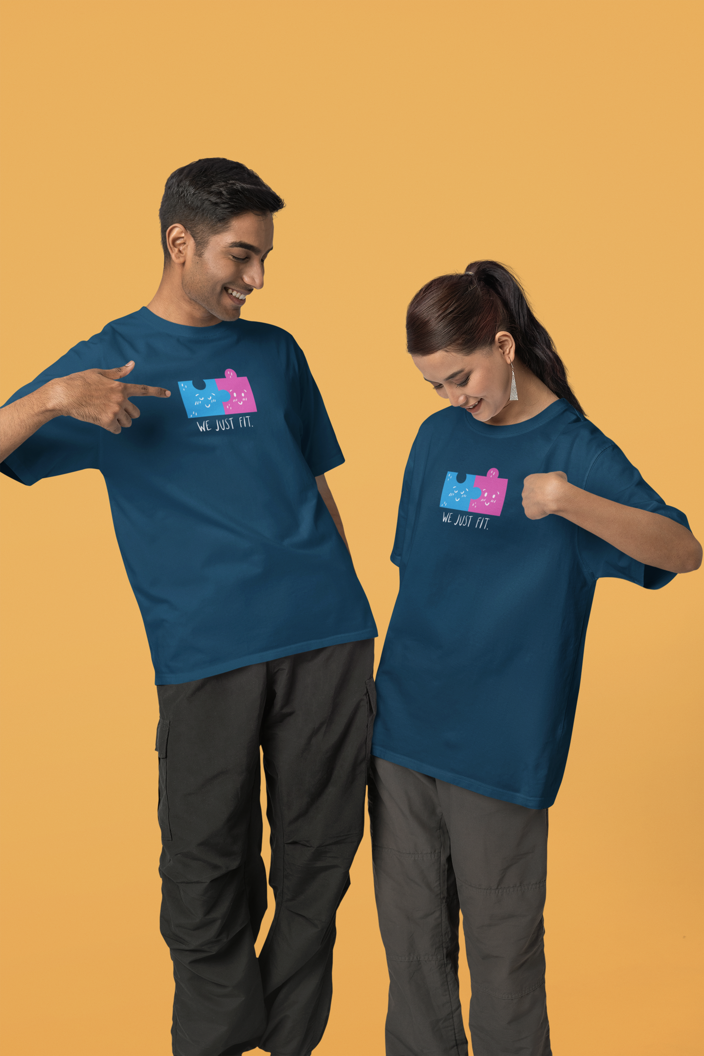 Bilkool We Just Fit Oversized T-Shirt Design for Couples