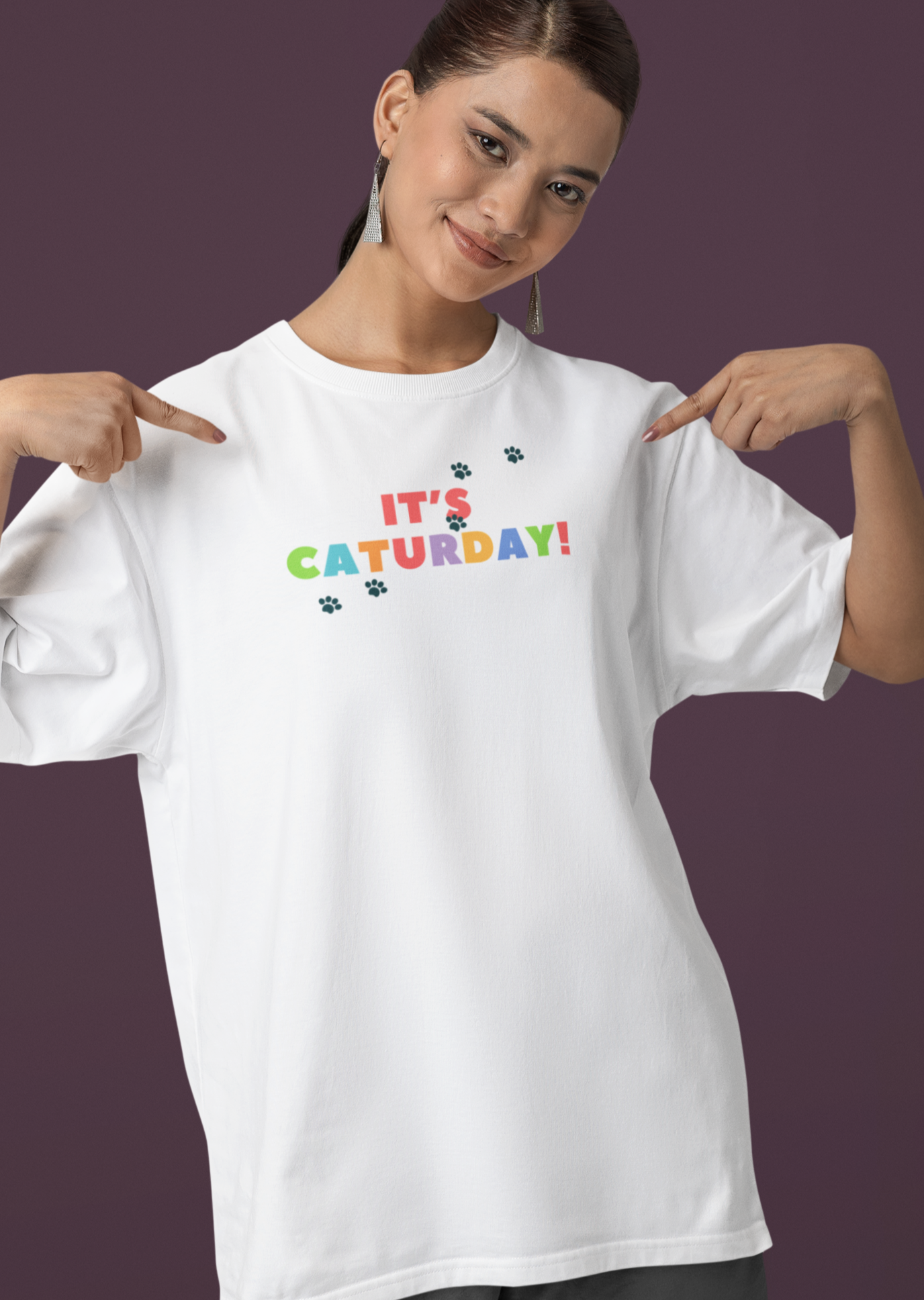 Bilkool Caturday Oversized T-Shirt for Women