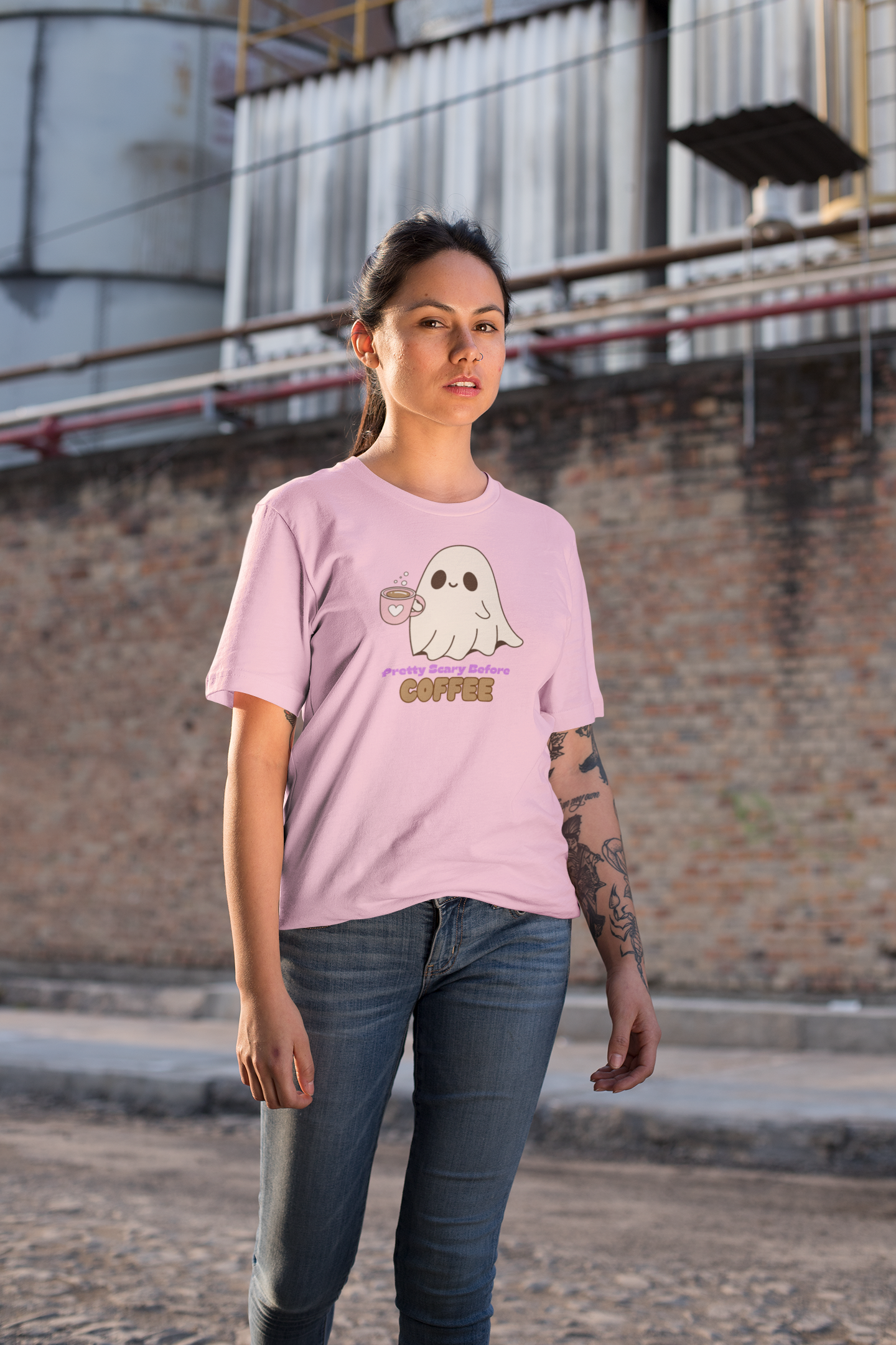 Bilkool Scary before Coffee Cotton Half Sleeves T-Shirt for Women