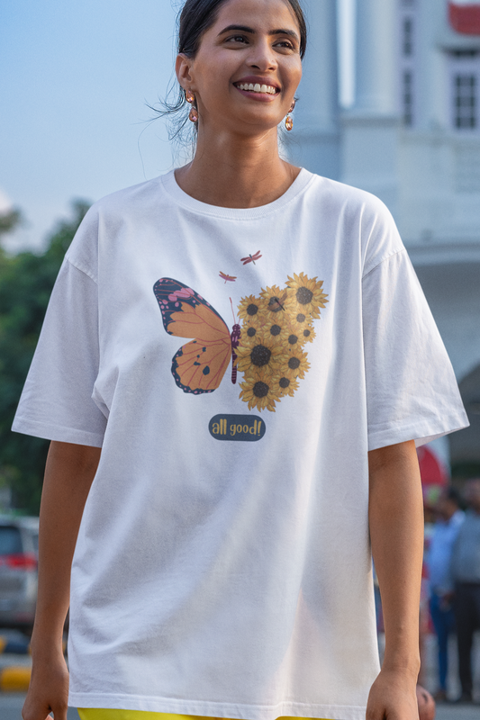 Bilkool Floral Fly Oversized T-Shirt for Women