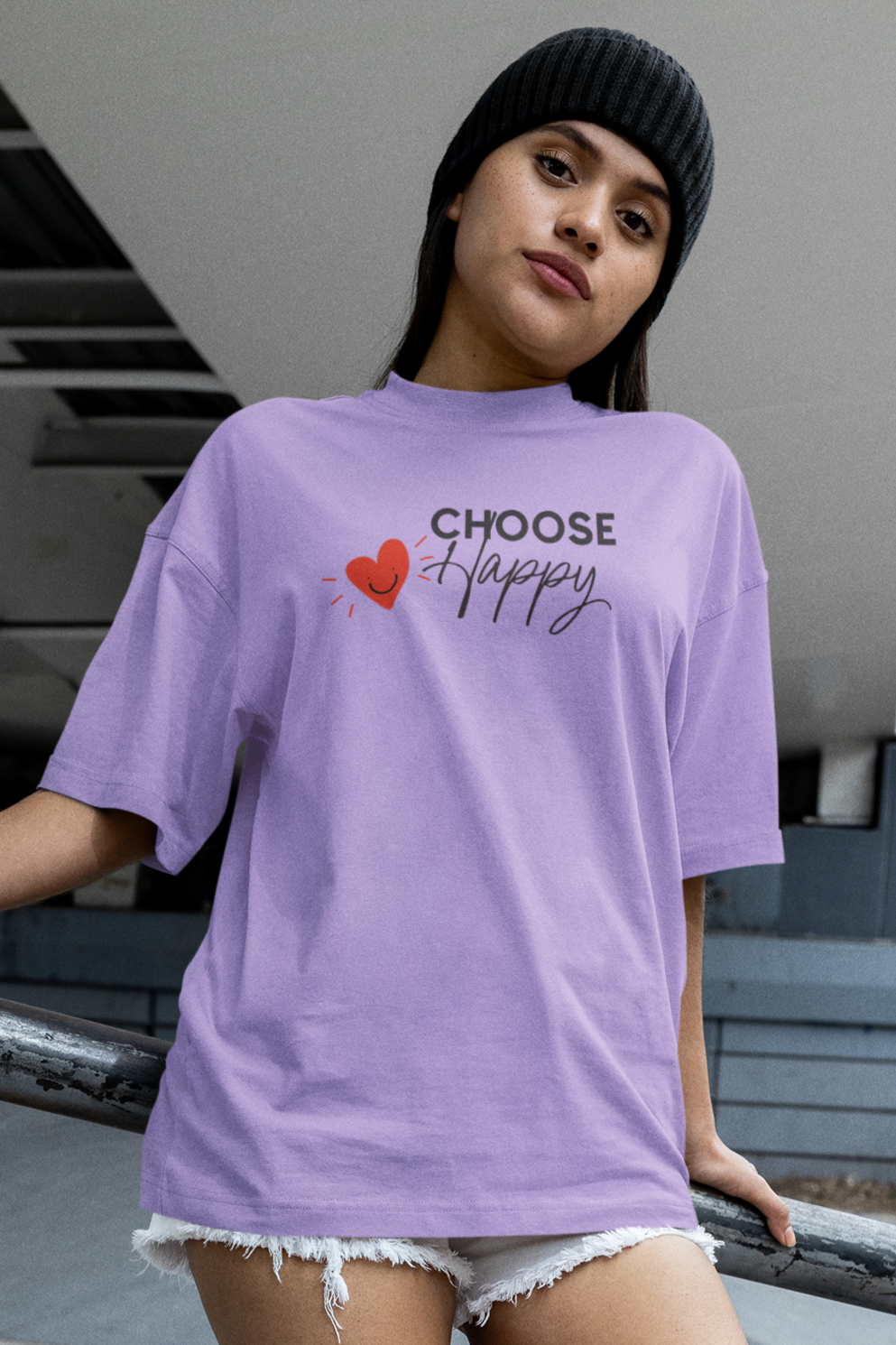 Bilkool Choose Happy Oversized T-Shirt for Women