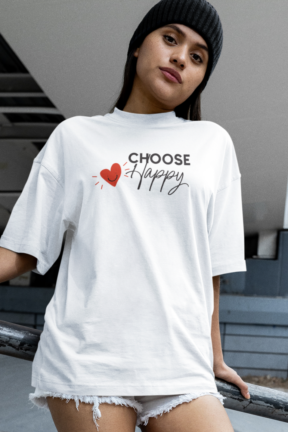 Bilkool Choose Happy Oversized T-Shirt for Women