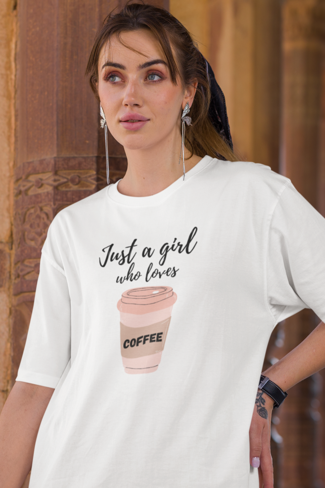 Bilkool Girl Loves Coffee Oversized T-Shirt for Women